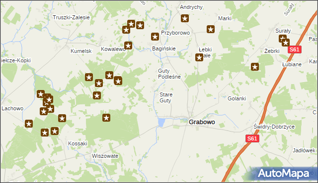 mapa Stare Guty gmina Grabowo, Stare Guty gmina Grabowo na mapie Targeo