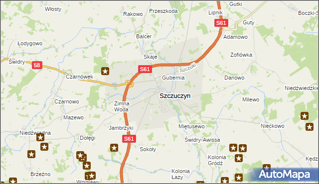 mapa Szczuczyn powiat grajewski, Szczuczyn powiat grajewski na mapie Targeo