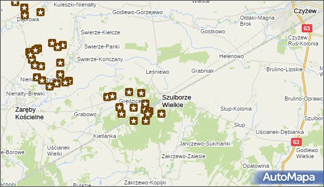 mapa Szulborze Wielkie, Szulborze Wielkie na mapie Targeo