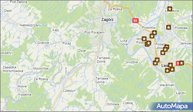 mapa Tarnawa Dolna gmina Zagórz, Tarnawa Dolna gmina Zagórz na mapie Targeo