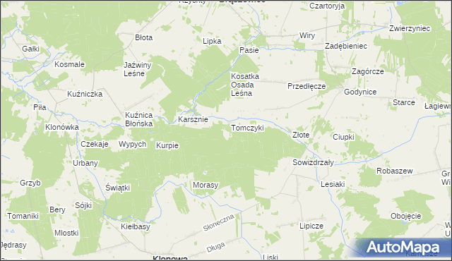 mapa Tomczyki gmina Klonowa, Tomczyki gmina Klonowa na mapie Targeo