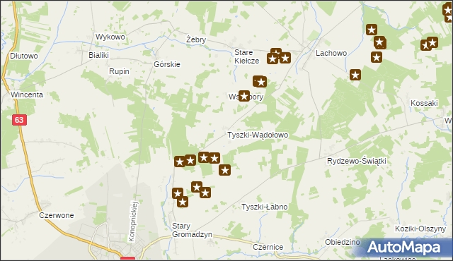 mapa Tyszki-Wądołowo, Tyszki-Wądołowo na mapie Targeo