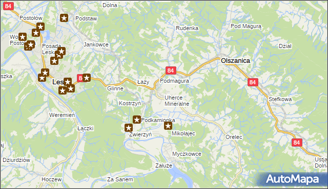 mapa Uherce Mineralne, Uherce Mineralne na mapie Targeo