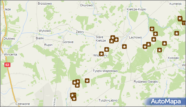 mapa Wszebory gmina Kolno, Wszebory gmina Kolno na mapie Targeo