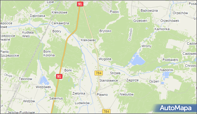 mapa Wygoda gmina Gidle, Wygoda gmina Gidle na mapie Targeo