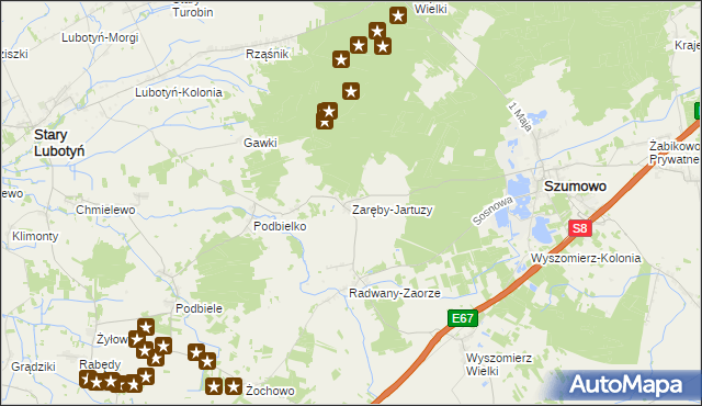 mapa Zaręby-Jartuzy, Zaręby-Jartuzy na mapie Targeo