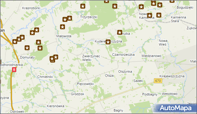 mapa Zwierzyniec Mały gmina Dąbrowa Białostocka, Zwierzyniec Mały gmina Dąbrowa Białostocka na mapie Targeo