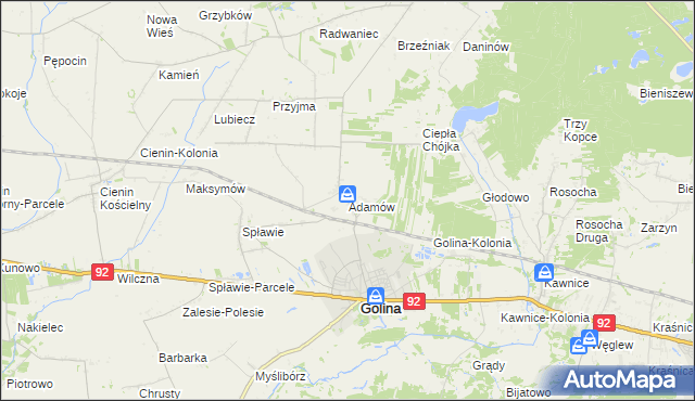 mapa Adamów gmina Golina, Adamów gmina Golina na mapie Targeo