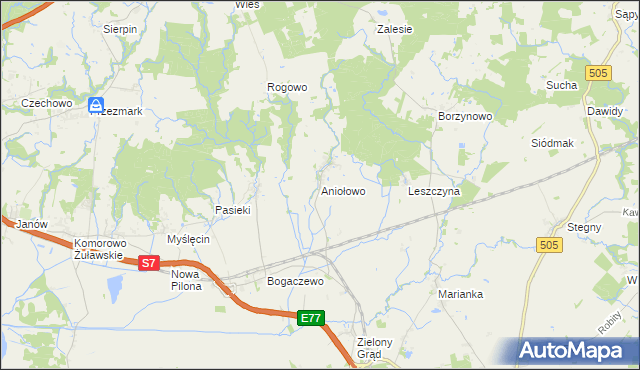 mapa Aniołowo gmina Pasłęk, Aniołowo gmina Pasłęk na mapie Targeo
