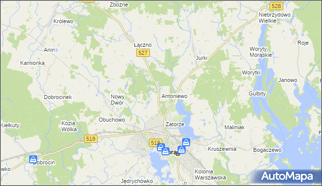 mapa Antoniewo gmina Morąg, Antoniewo gmina Morąg na mapie Targeo