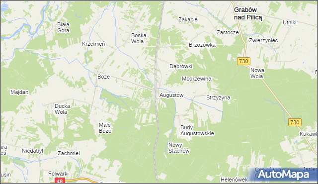 mapa Augustów gmina Grabów nad Pilicą, Augustów gmina Grabów nad Pilicą na mapie Targeo