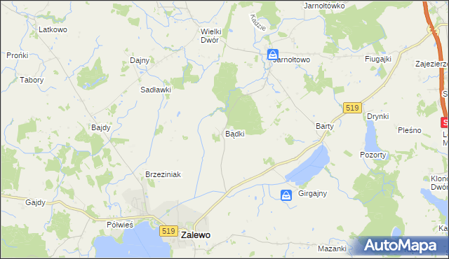 mapa Bądki gmina Zalewo, Bądki gmina Zalewo na mapie Targeo