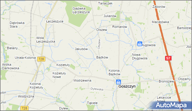 mapa Bądków gmina Goszczyn, Bądków gmina Goszczyn na mapie Targeo