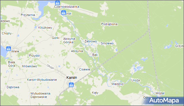 mapa Bąk gmina Karsin, Bąk gmina Karsin na mapie Targeo