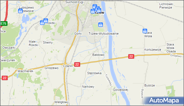 mapa Bałdowo gmina Tczew, Bałdowo gmina Tczew na mapie Targeo