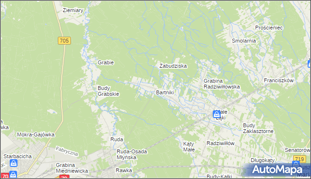 mapa Bartniki gmina Puszcza Mariańska, Bartniki gmina Puszcza Mariańska na mapie Targeo