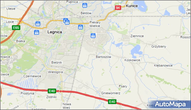 mapa Bartoszów gmina Legnickie Pole, Bartoszów gmina Legnickie Pole na mapie Targeo