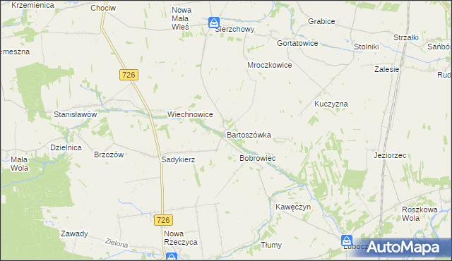 mapa Bartoszówka gmina Rzeczyca, Bartoszówka gmina Rzeczyca na mapie Targeo