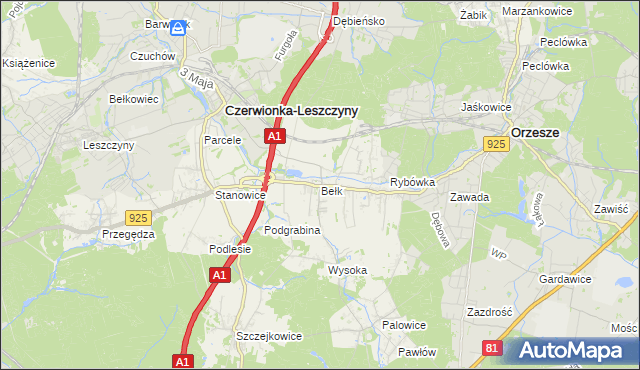 mapa Bełk gmina Czerwionka-Leszczyny, Bełk gmina Czerwionka-Leszczyny na mapie Targeo