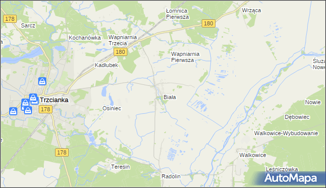 mapa Biała gmina Trzcianka, Biała gmina Trzcianka na mapie Targeo