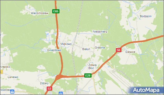 mapa Białuń gmina Goleniów, Białuń gmina Goleniów na mapie Targeo