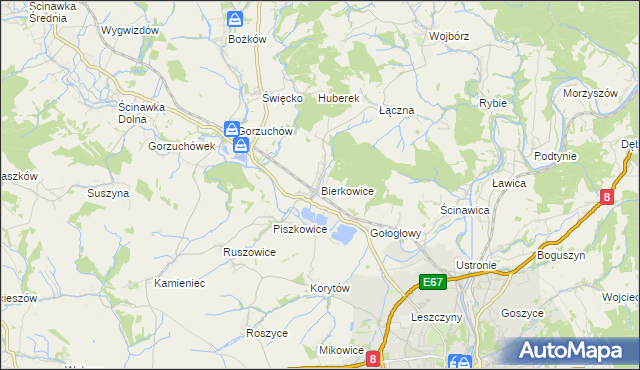 mapa Bierkowice, Bierkowice na mapie Targeo
