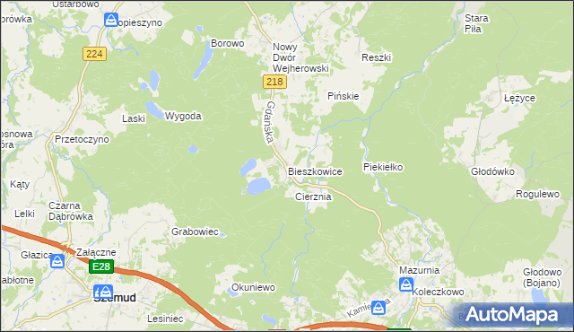 mapa Bieszkowice, Bieszkowice na mapie Targeo