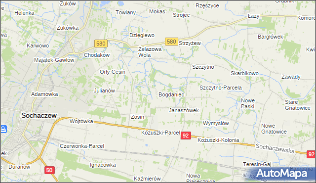 mapa Bogdaniec gmina Sochaczew, Bogdaniec gmina Sochaczew na mapie Targeo