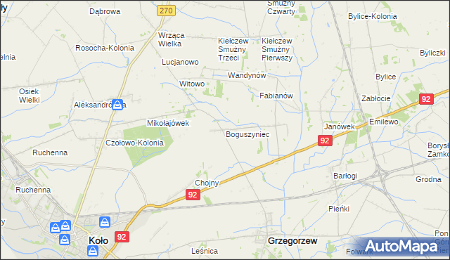 mapa Boguszyniec gmina Grzegorzew, Boguszyniec gmina Grzegorzew na mapie Targeo