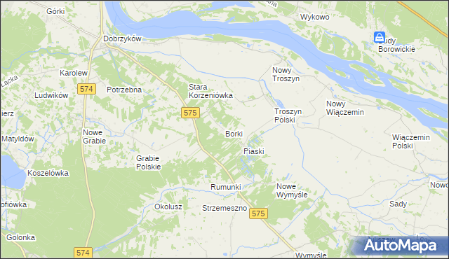 mapa Borki gmina Gąbin, Borki gmina Gąbin na mapie Targeo