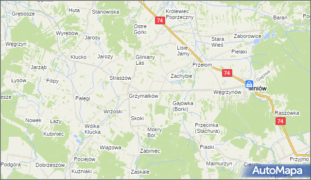 mapa Borki gmina Mniów, Borki gmina Mniów na mapie Targeo