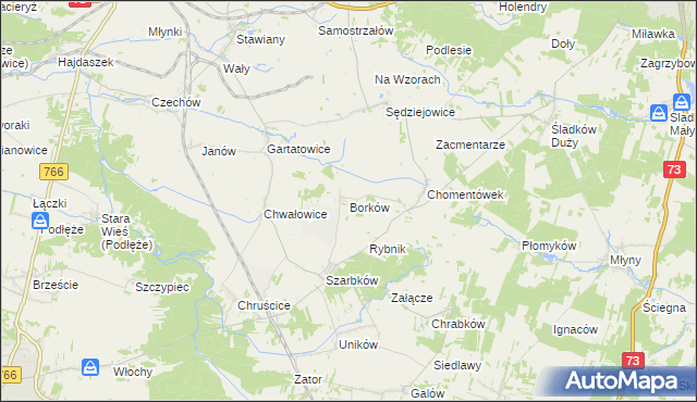 mapa Borków gmina Pińczów, Borków gmina Pińczów na mapie Targeo