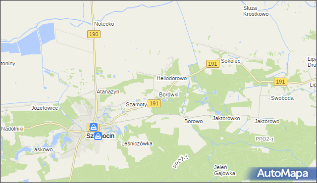 mapa Borówki gmina Szamocin, Borówki gmina Szamocin na mapie Targeo