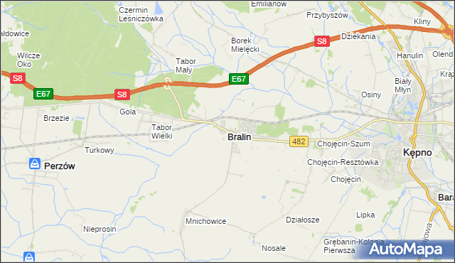 mapa Bralin powiat kępiński, Bralin powiat kępiński na mapie Targeo