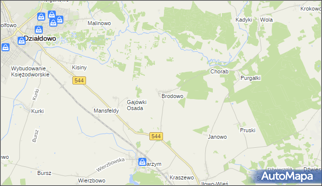 mapa Brodowo gmina Iłowo-Osada, Brodowo gmina Iłowo-Osada na mapie Targeo