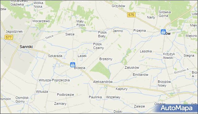 mapa Brzeziny gmina Sanniki, Brzeziny gmina Sanniki na mapie Targeo