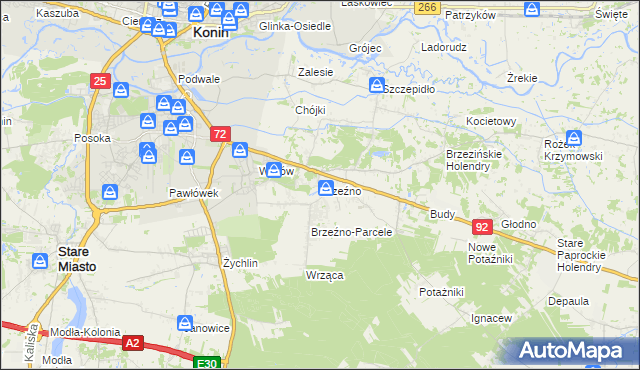 mapa Brzeźno gmina Krzymów, Brzeźno gmina Krzymów na mapie Targeo