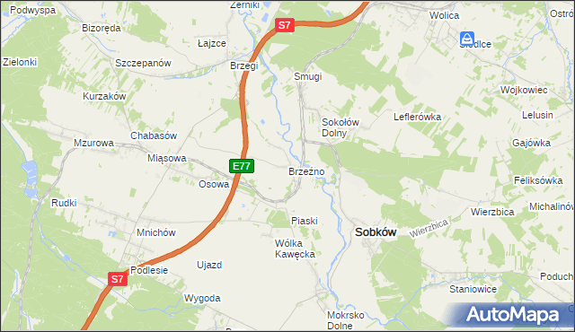 mapa Brzeźno gmina Sobków, Brzeźno gmina Sobków na mapie Targeo