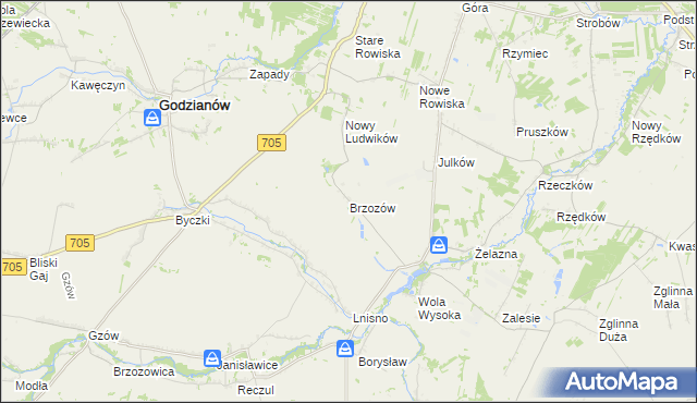 mapa Brzozów gmina Skierniewice, Brzozów gmina Skierniewice na mapie Targeo