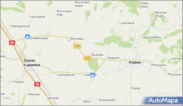 mapa Budziaki gmina Rojewo, Budziaki gmina Rojewo na mapie Targeo