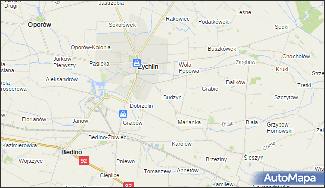 mapa Budzyń gmina Żychlin, Budzyń gmina Żychlin na mapie Targeo