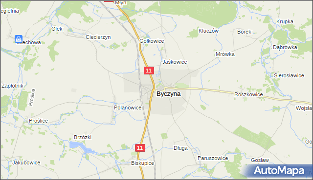 mapa Byczyna powiat kluczborski, Byczyna powiat kluczborski na mapie Targeo
