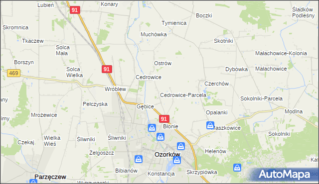 mapa Cedrowice-Parcela, Cedrowice-Parcela na mapie Targeo