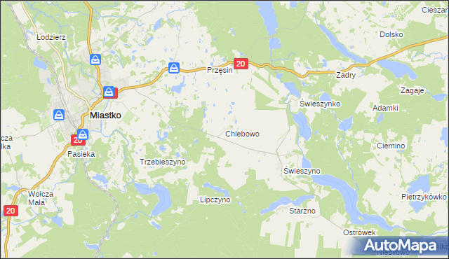 mapa Chlebowo gmina Miastko, Chlebowo gmina Miastko na mapie Targeo
