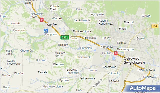 mapa Chmielów gmina Bodzechów, Chmielów gmina Bodzechów na mapie Targeo