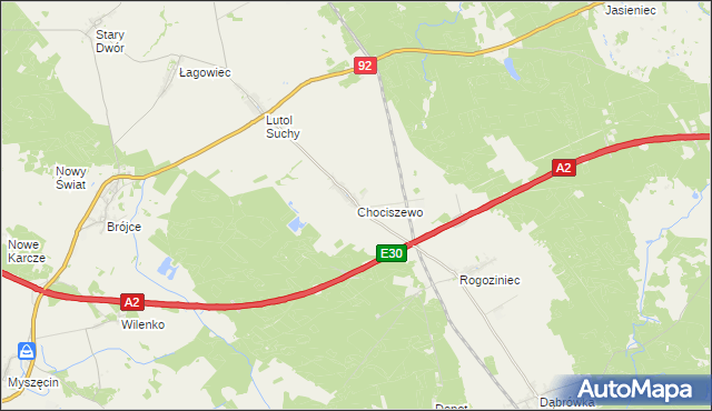 mapa Chociszewo gmina Trzciel, Chociszewo gmina Trzciel na mapie Targeo