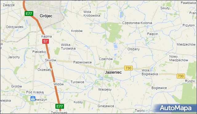 mapa Czachów gmina Jasieniec, Czachów gmina Jasieniec na mapie Targeo