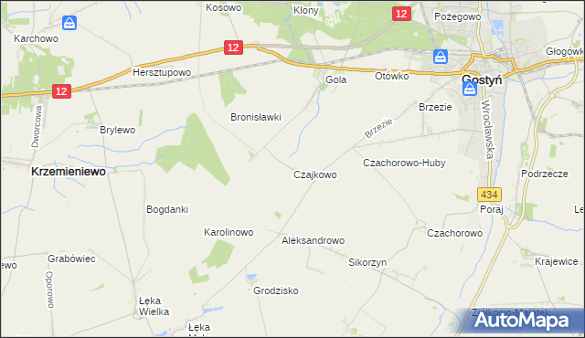 mapa Czajkowo gmina Gostyń, Czajkowo gmina Gostyń na mapie Targeo