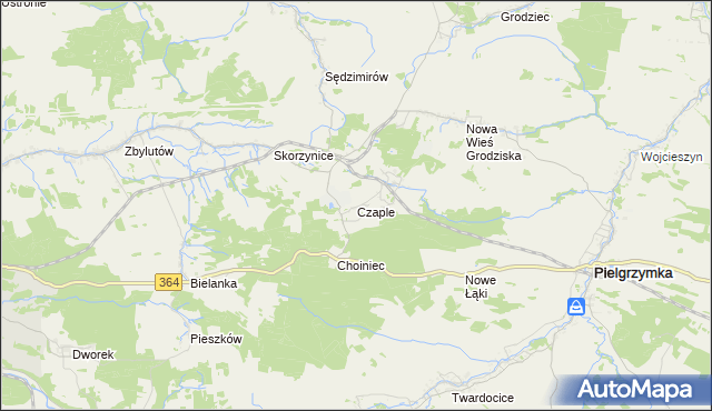 mapa Czaple gmina Pielgrzymka, Czaple gmina Pielgrzymka na mapie Targeo