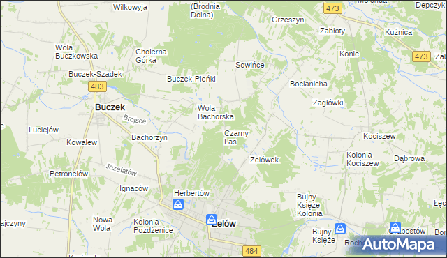 mapa Czarny Las gmina Buczek, Czarny Las gmina Buczek na mapie Targeo